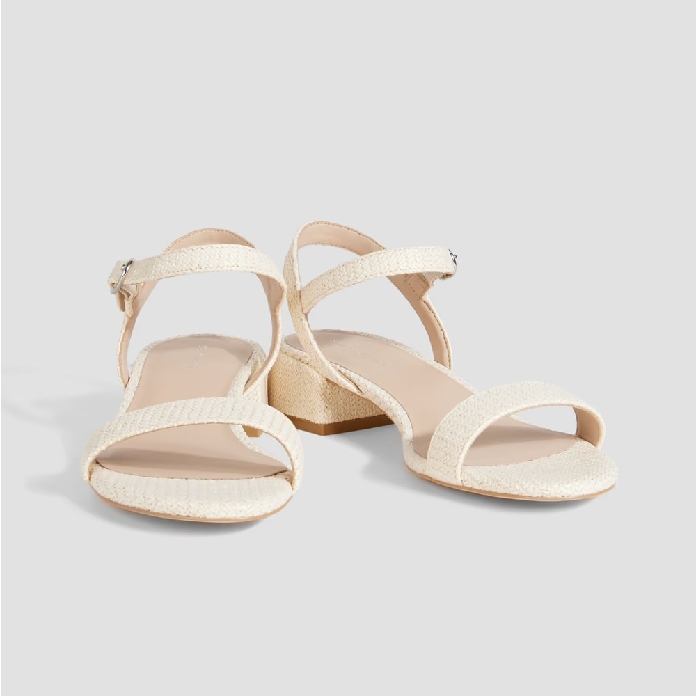 Stuart Weitzman Dancer 35 Block Sandal Ivory Herringbone Raffia SZ 11.5B/42